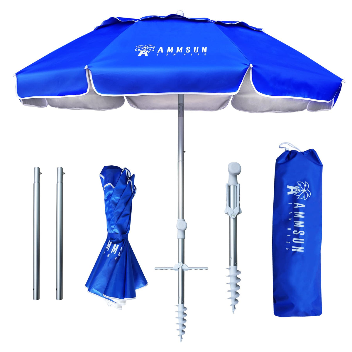 AMMSUN 6ft folded travel umbrella in blue, compact shade for sunny days