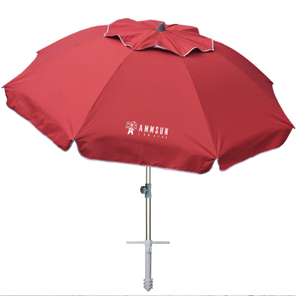 AMMSUN 7ft beach umbrella with sand anchor for stable shade on sand.