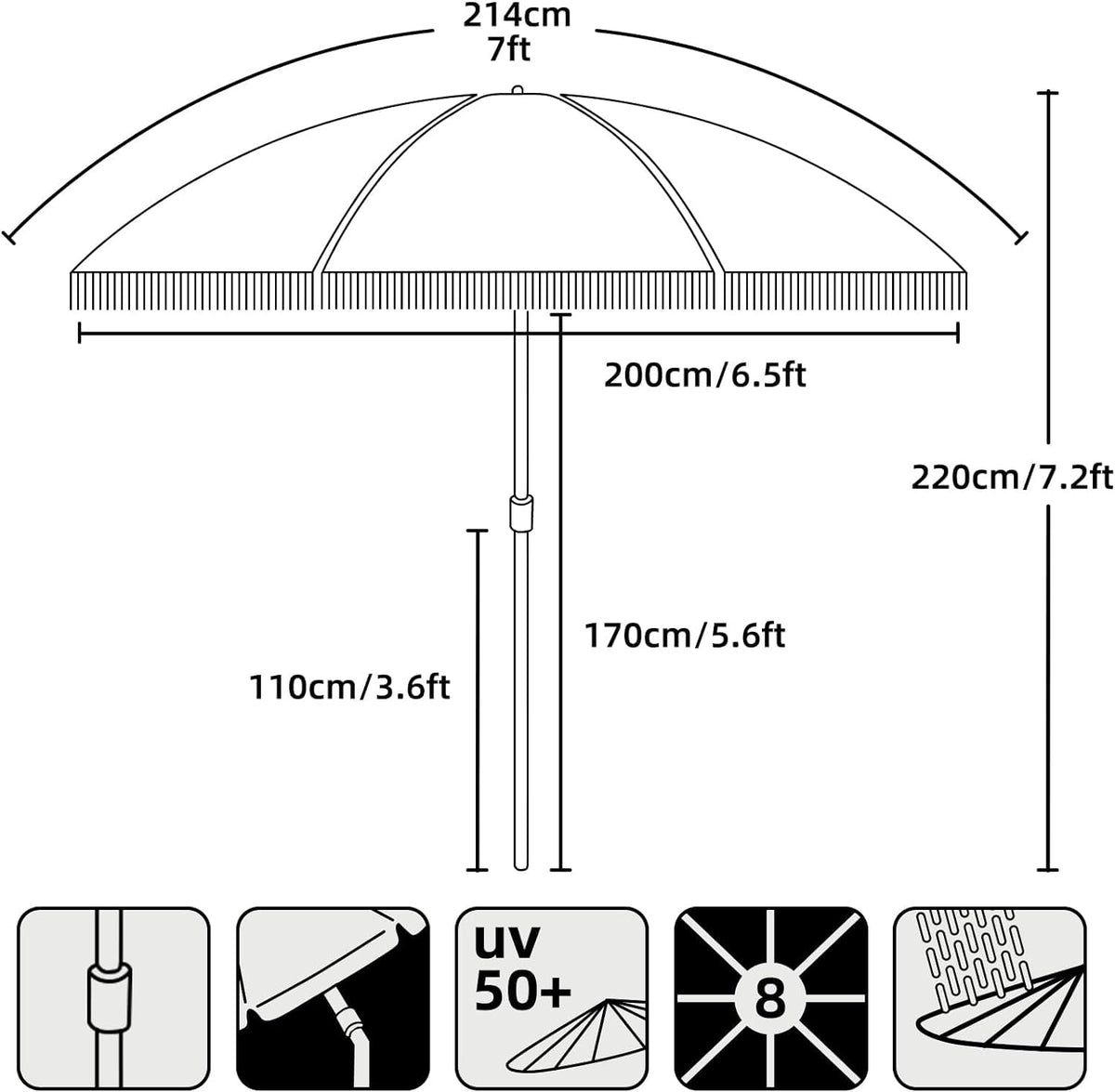AMMSUN 7ft curved canopy with 6.5ft base footprint open