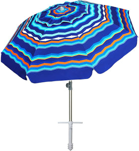 AMMSUN 7ft sand-anchor umbrella provides stable shade on sandy beaches.
