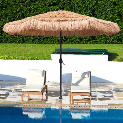 AMMSUN 9ft Hula Thatched Tiki Umbrella provides wide shade for outdoor gatherings.