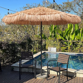 AMMSUN natural color thatched roof complements patios, gardens, and pool areas.