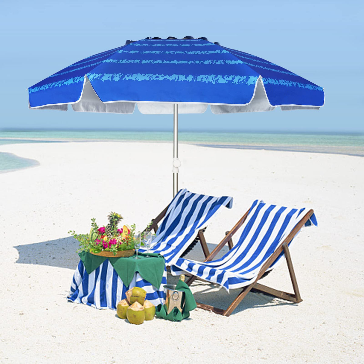 AMMSUN outdoor-use friendly umbrella for patio and beach settings.