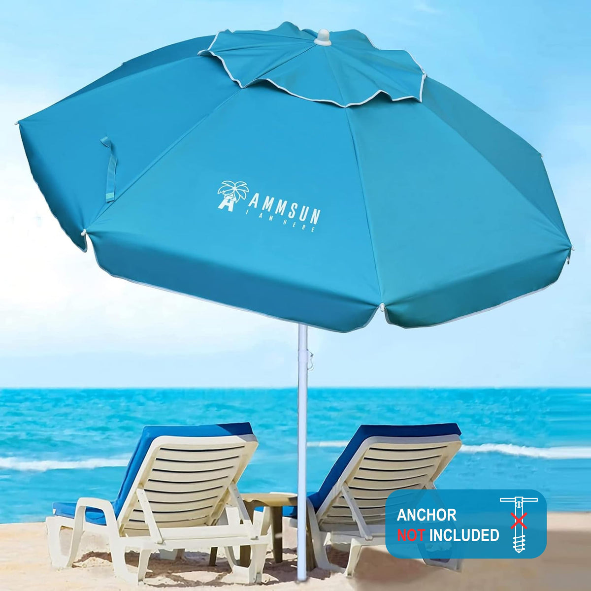 AMMSUN beach umbrella sand anchor option stabilizes on windy shores.