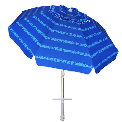 AMMSUN beach umbrella with sand anchor secures on sand for windy days.