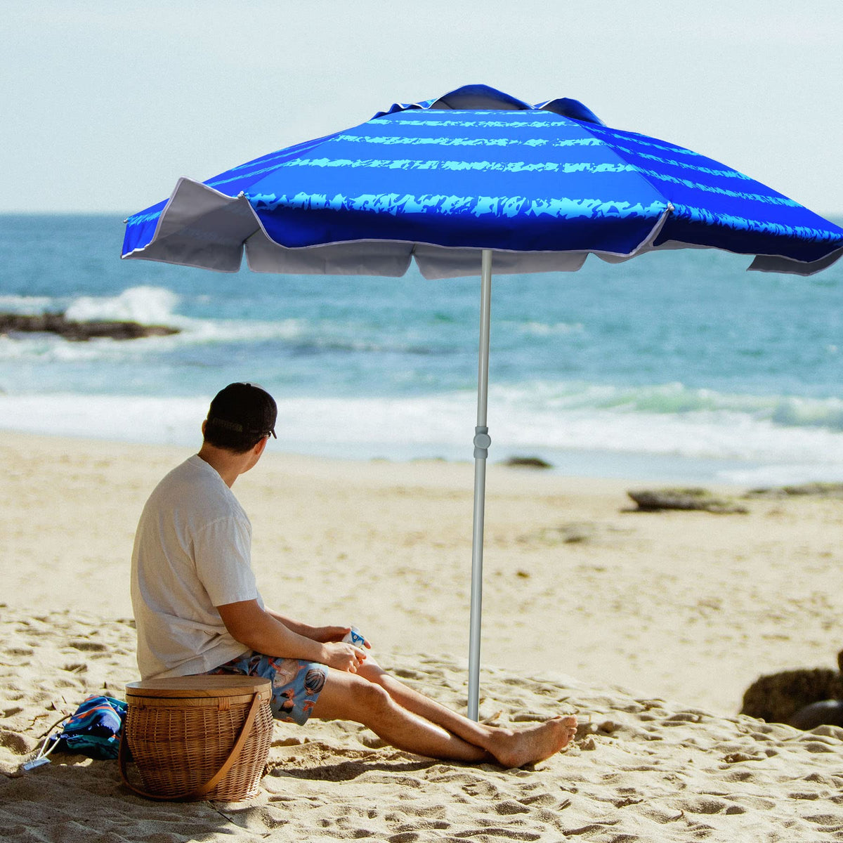 AMMSUN beach umbrella tilt feature allows customizable shade angles.