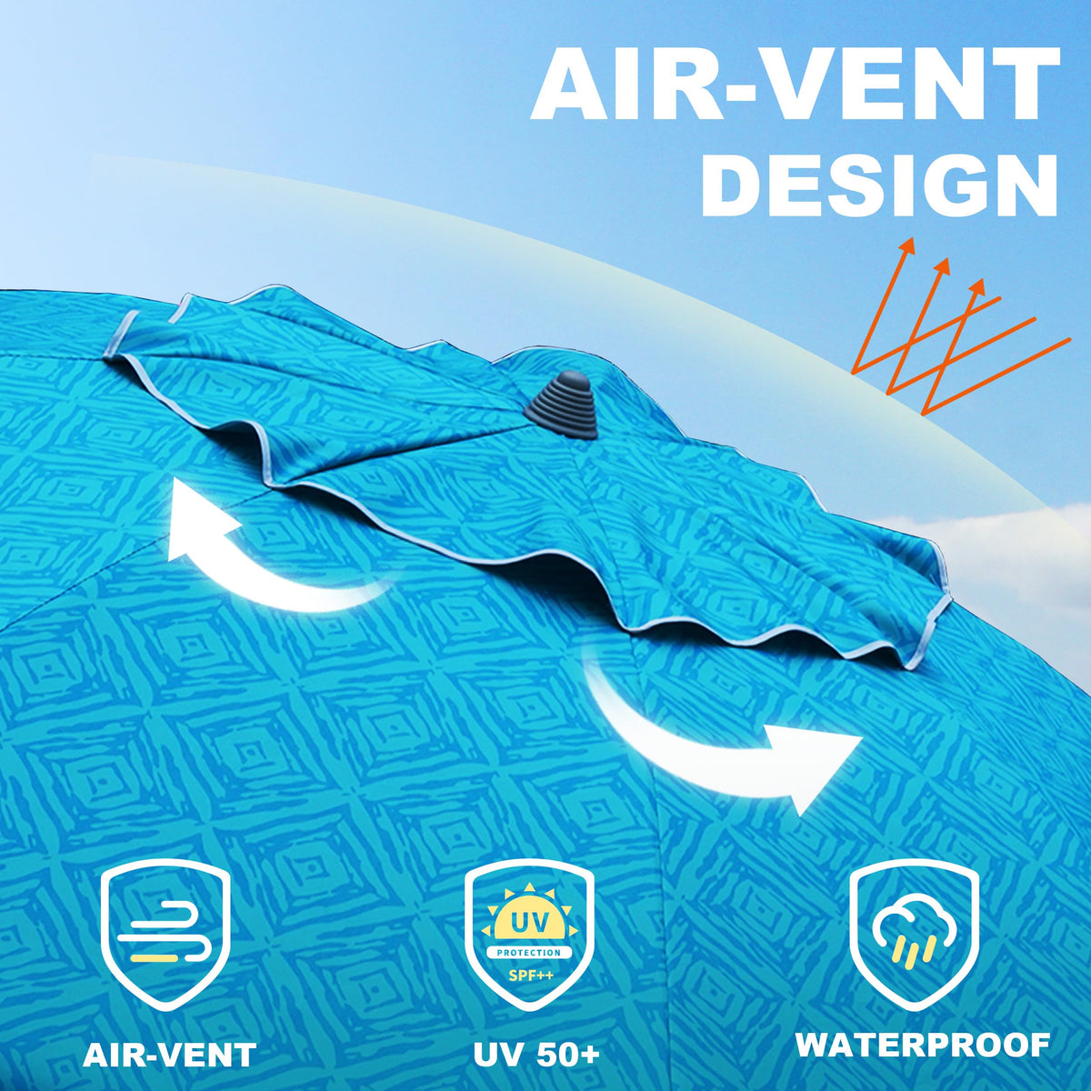 AMMSUN umbrella with UPF50+ silver interior coating provides sun protection