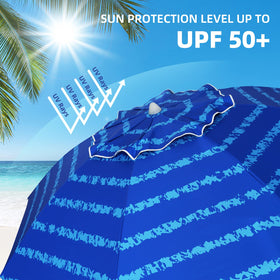 AMMSUN beach umbrella with silver interior coating for UPF50+ protection.