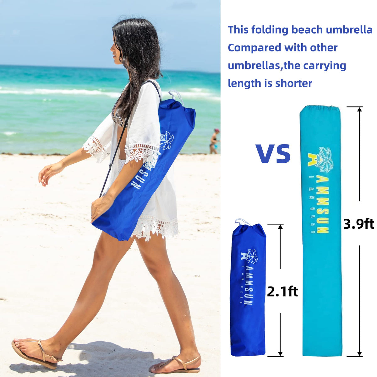 AMMSUN blue umbrella shows color fastness for vibrant outdoor use