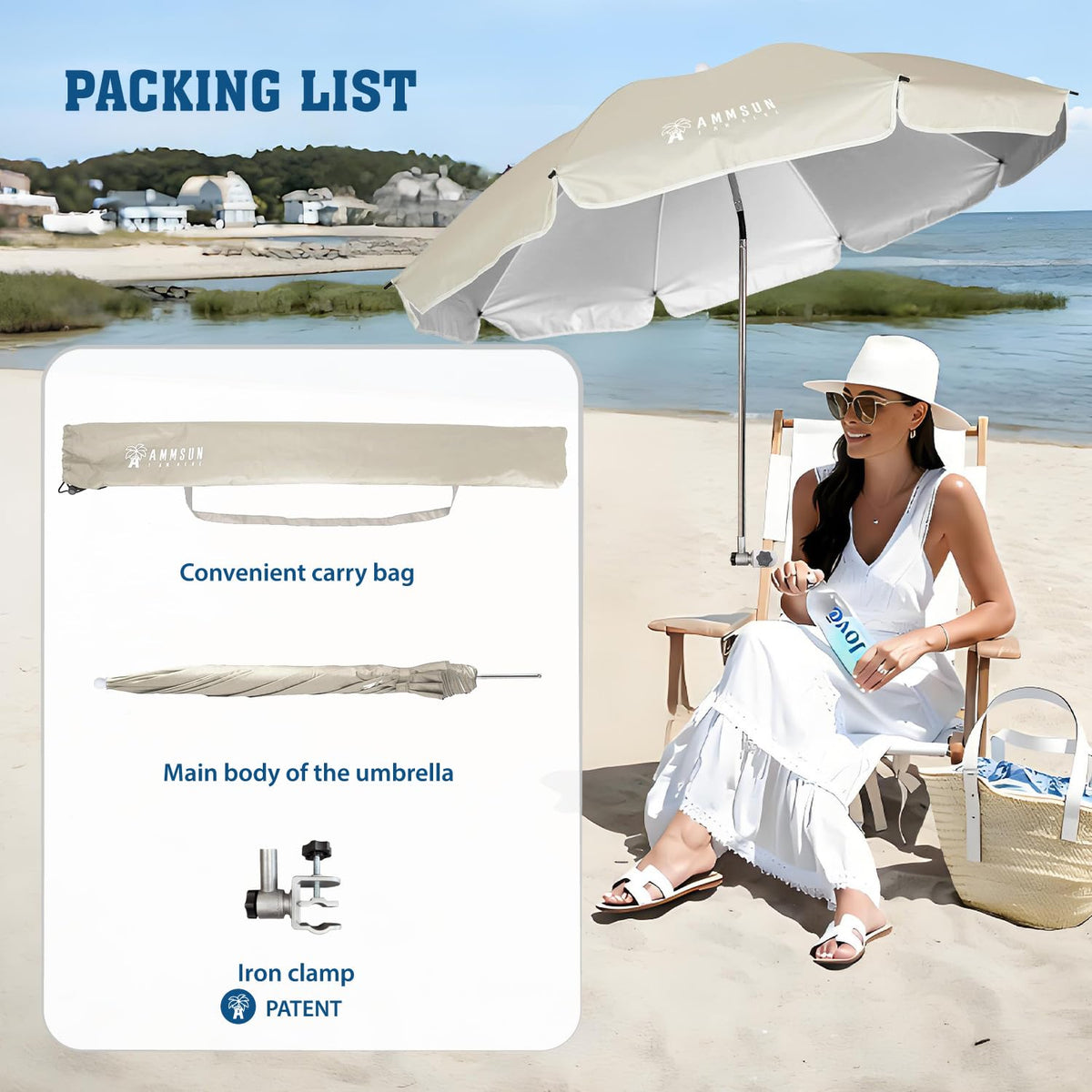 AMMSUN chair umbrella compatible with chairs, strollers, wheelchairs and more