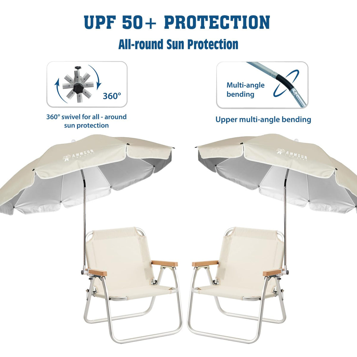 AMMSUN chair umbrella tilt and 360-degree swivel for flexible shading