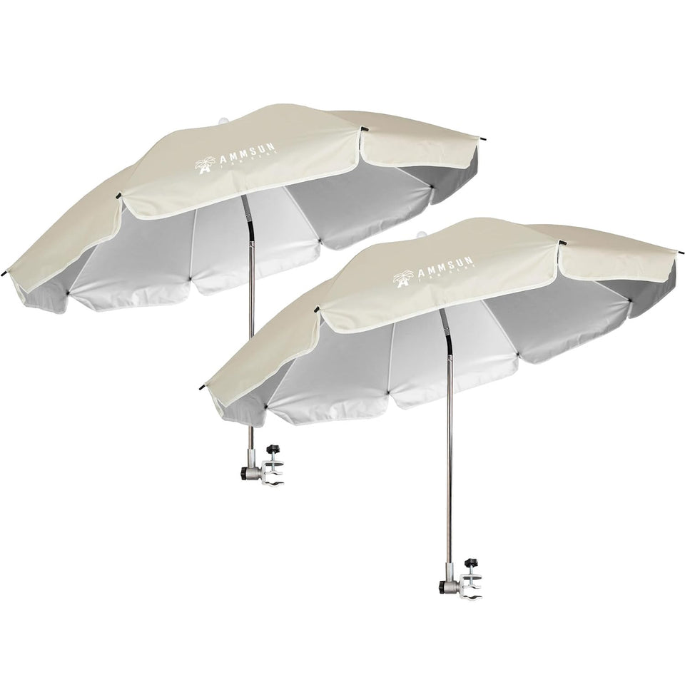 AMMSUN chair umbrella with universal clamp securing on a chair for shade