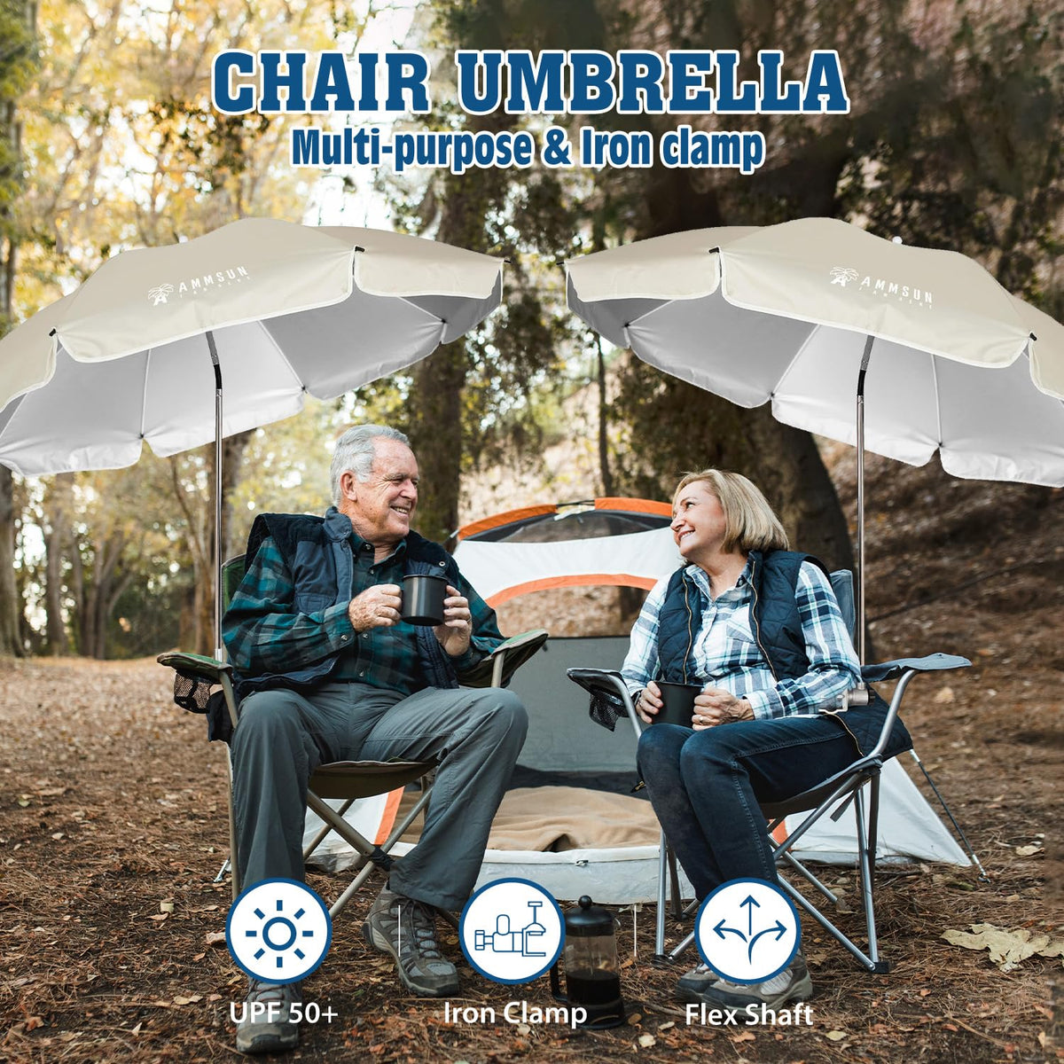 AMMSUN chair umbrella UPF50+ canopy blocking UVA/UVB rays