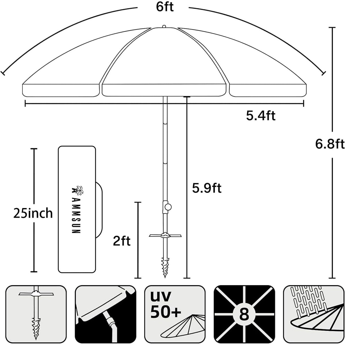 AMMSUN durable aluminum pole offers sturdy support and easy height adjustment