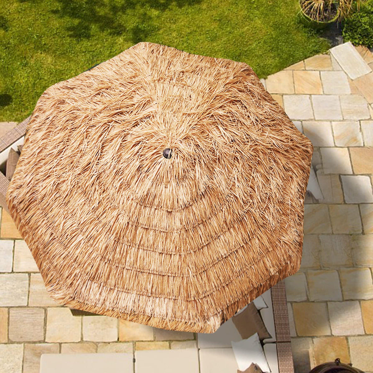 AMMSUN tiki umbrella with 8 ribs ensures stable support on windy days.