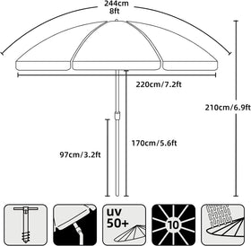 AMMSUN navy stripes umbrella shown in poolside setting for stylish shade