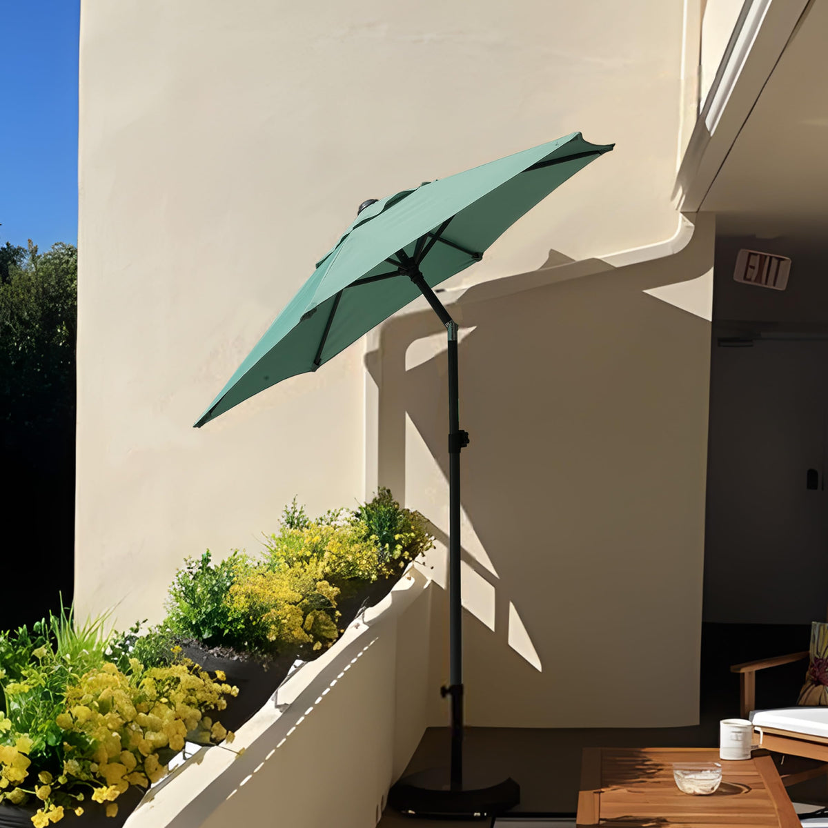 AMMSUN poolside garden umbrella creates a relaxing outdoor retreat by the water.