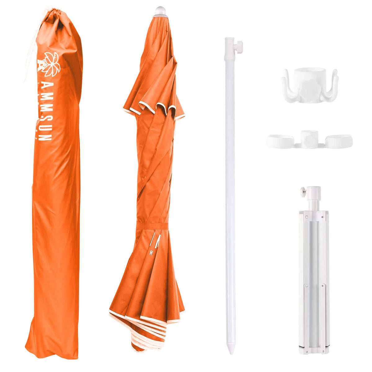 AMMSUN Shade Umbrella ground stakes securing setup on soft ground