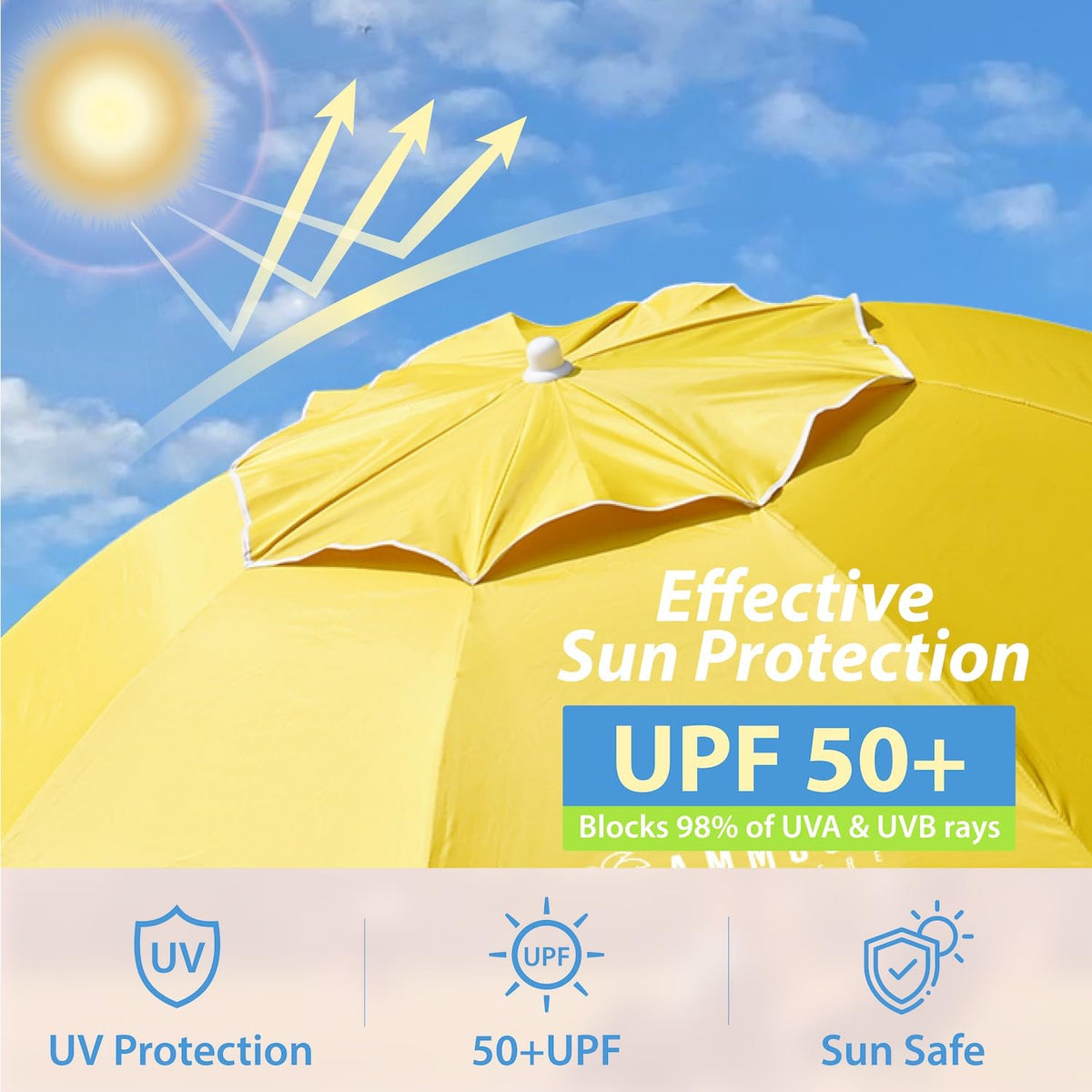 AMMSUN shade umbrella weighs 8.4 lbs with a convenient carry bag.
