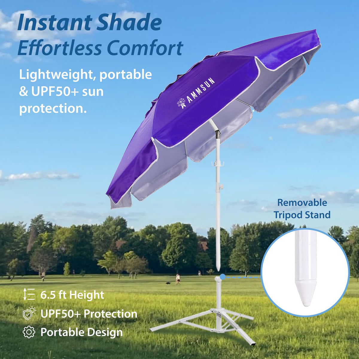 AMMSUN shade umbrella height-adjustable pole for standing or lounging