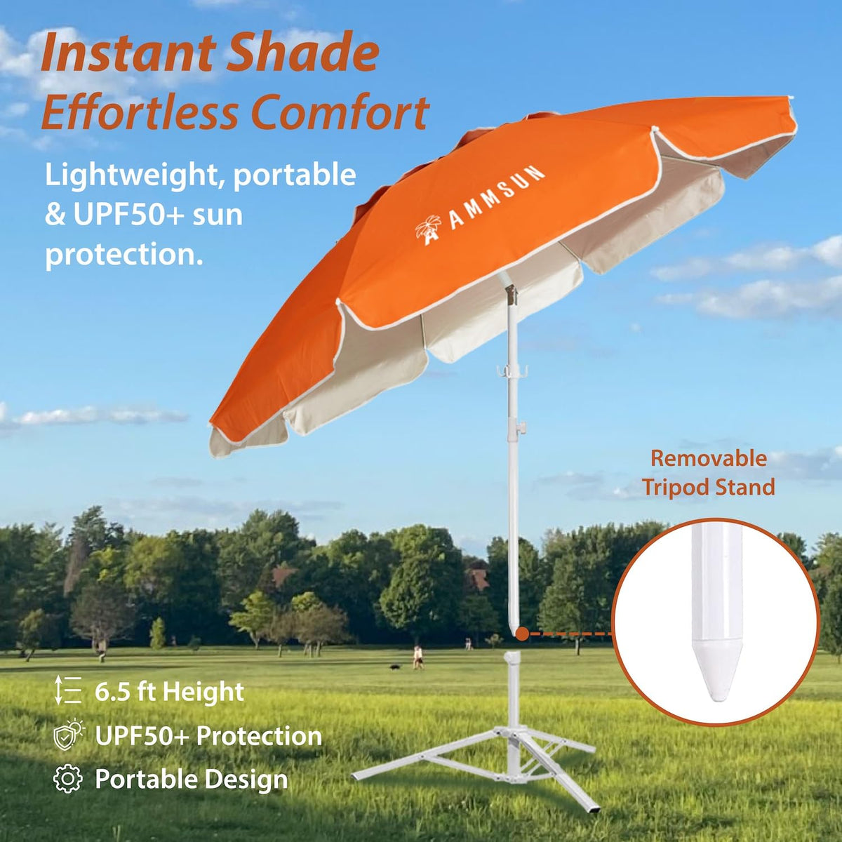 AMMSUN Shade Umbrella height-adjustable pole to fit different setups
