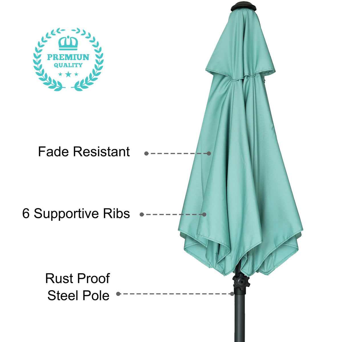 AMMSUN steel pole and six ribs deliver durable support for shade structures.