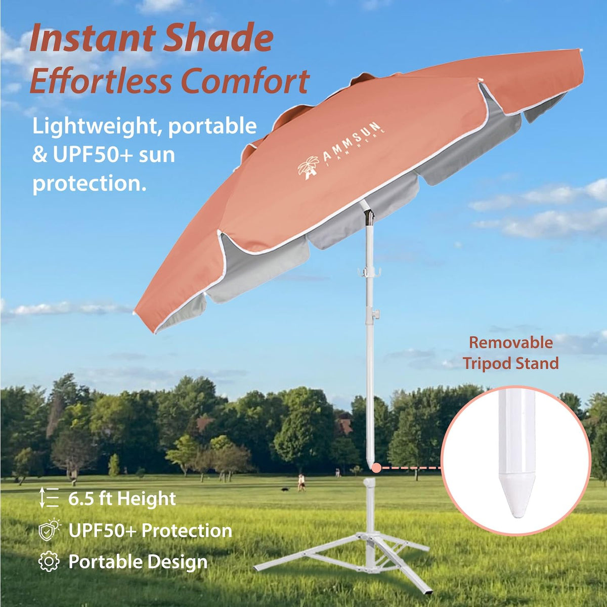 AMMSUN Shade Umbrella tilt feature enables adjustable shade angle for comfort.