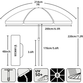 AMMSUN 7ft umbrella for beach, patio, and pool versatility.