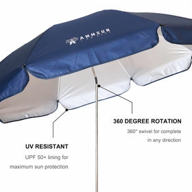 AMMSUN XL Chair Umbrella's 8-rib steel frame for stability in wind.