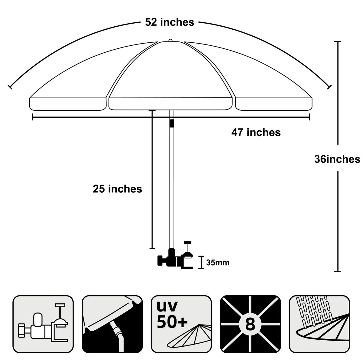 AMMSUN XL Chair Umbrella includes carry bag with shoulder strap