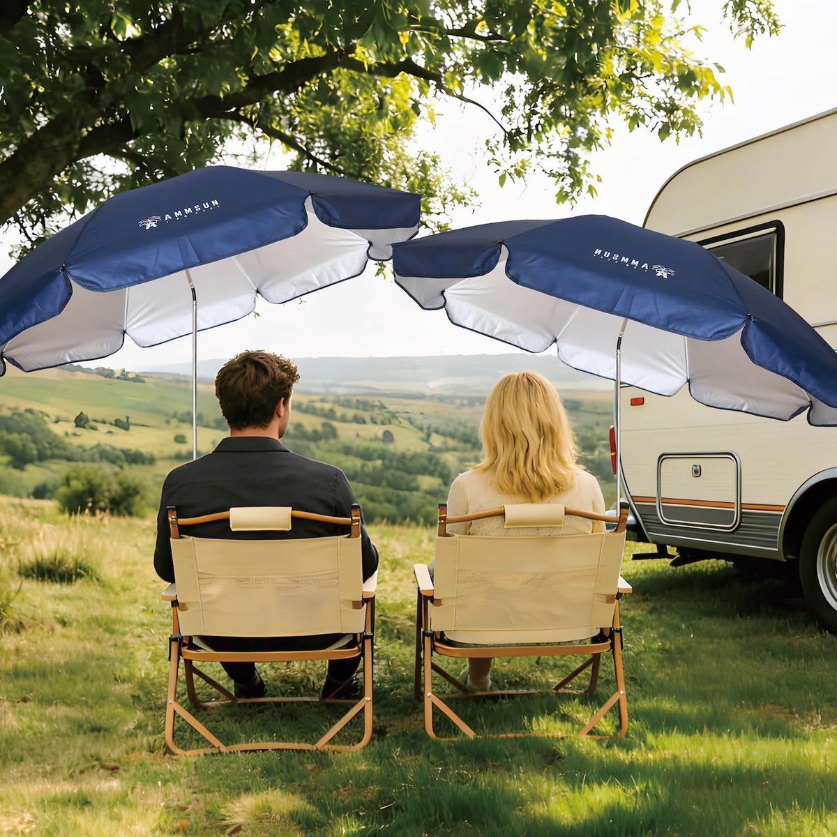 AMMSUN XL Chair Umbrella with UPF50+ canopy blocks sun rays.