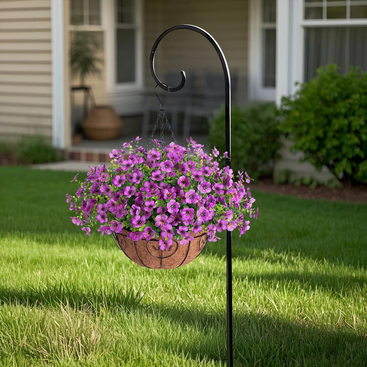 Front porch display with Ammyoo daisy hanging basket for instant charm.