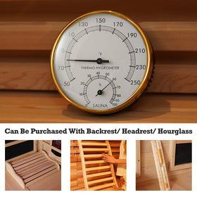Amocane barrel sauna setup uses 2-in-1 meter for optimal conditions.