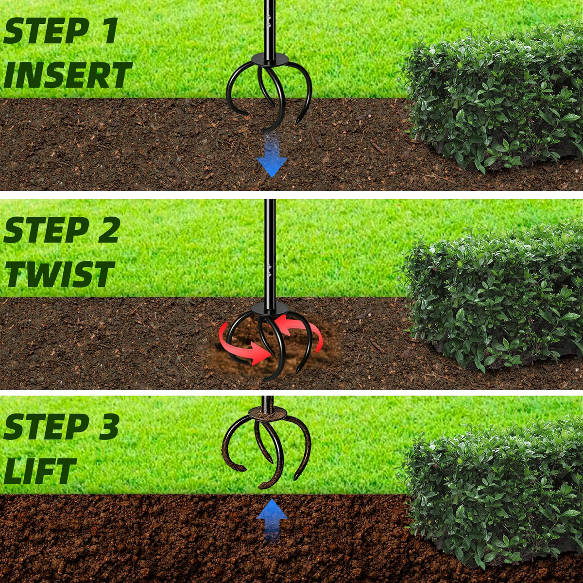Amorest Heavy Duty Hand Tiller durable steel construction, rust-resistant coating