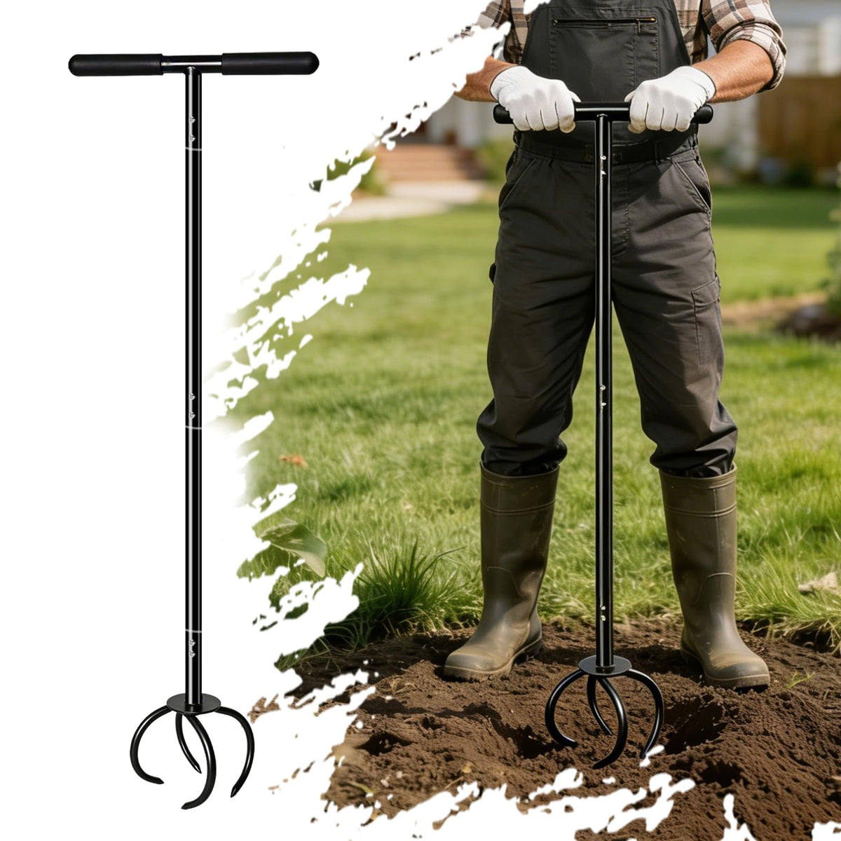 Amorest Heavy Duty Hand Tiller front view, rugged powder-coated steel for tough soil