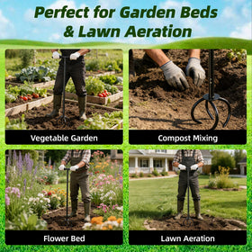 Amorest Heavy Duty Hand Tiller raised-bed setup, soil prep versatility