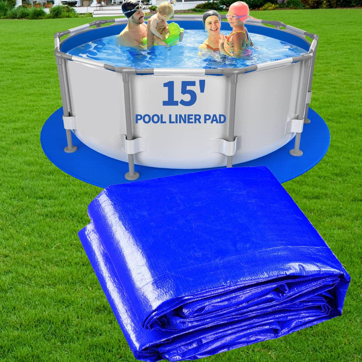 Amortherapie 15ft round pool liner pad protecting against punctures on grass