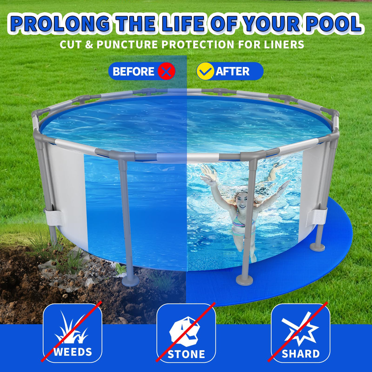 Amortherapie waterproof fade resistant blue mat blends with pool surroundings