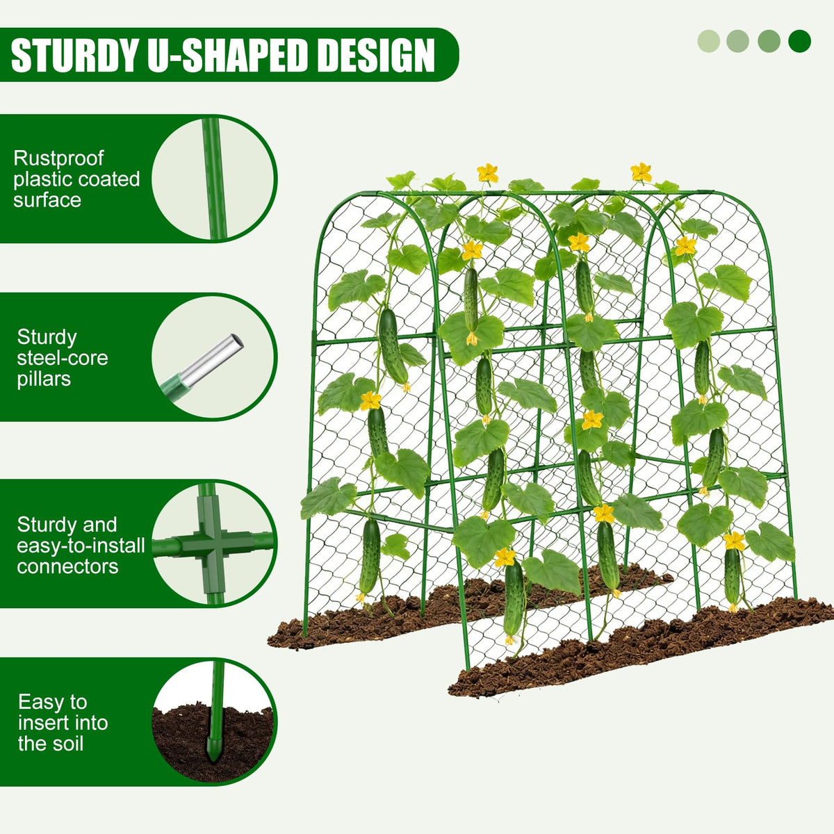 Amoskey cucumber trellis garden netting provides sturdy support for cucumbers and tomatoes