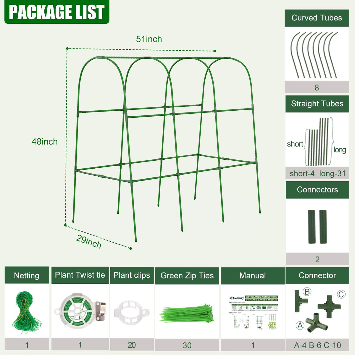 Amoskey cucumber trellis stainless core resists rust for outdoor durability