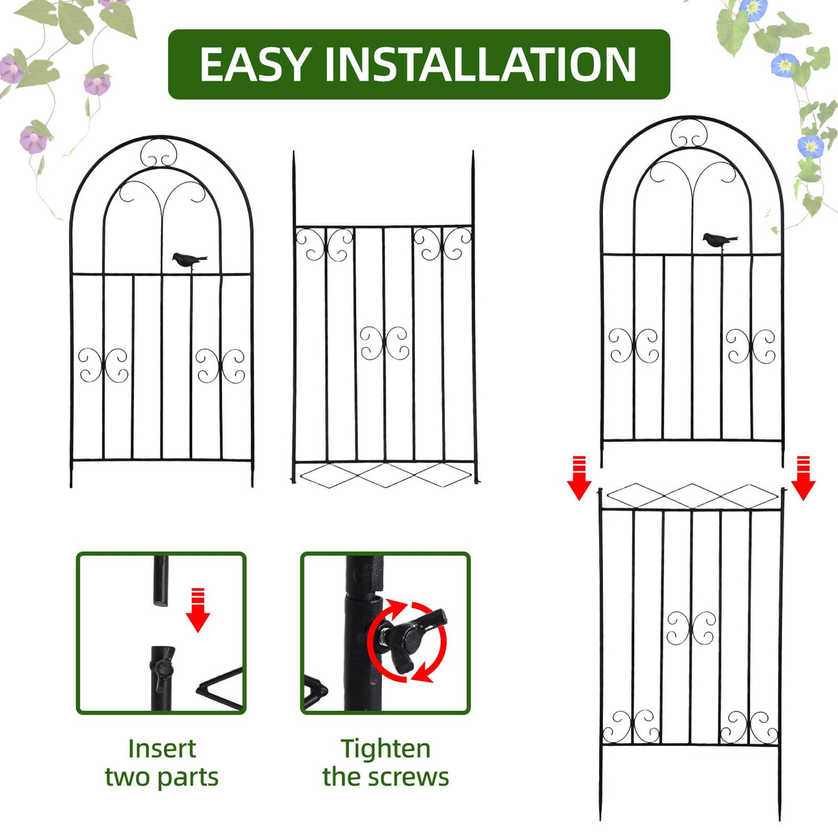 Amoskey trellis with easy-to-connect parts enables quick assembly.