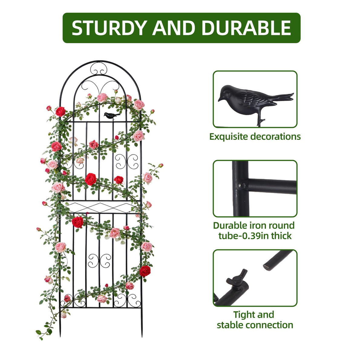 Amoskey trellis helps vegetables climb and maximize growing space.