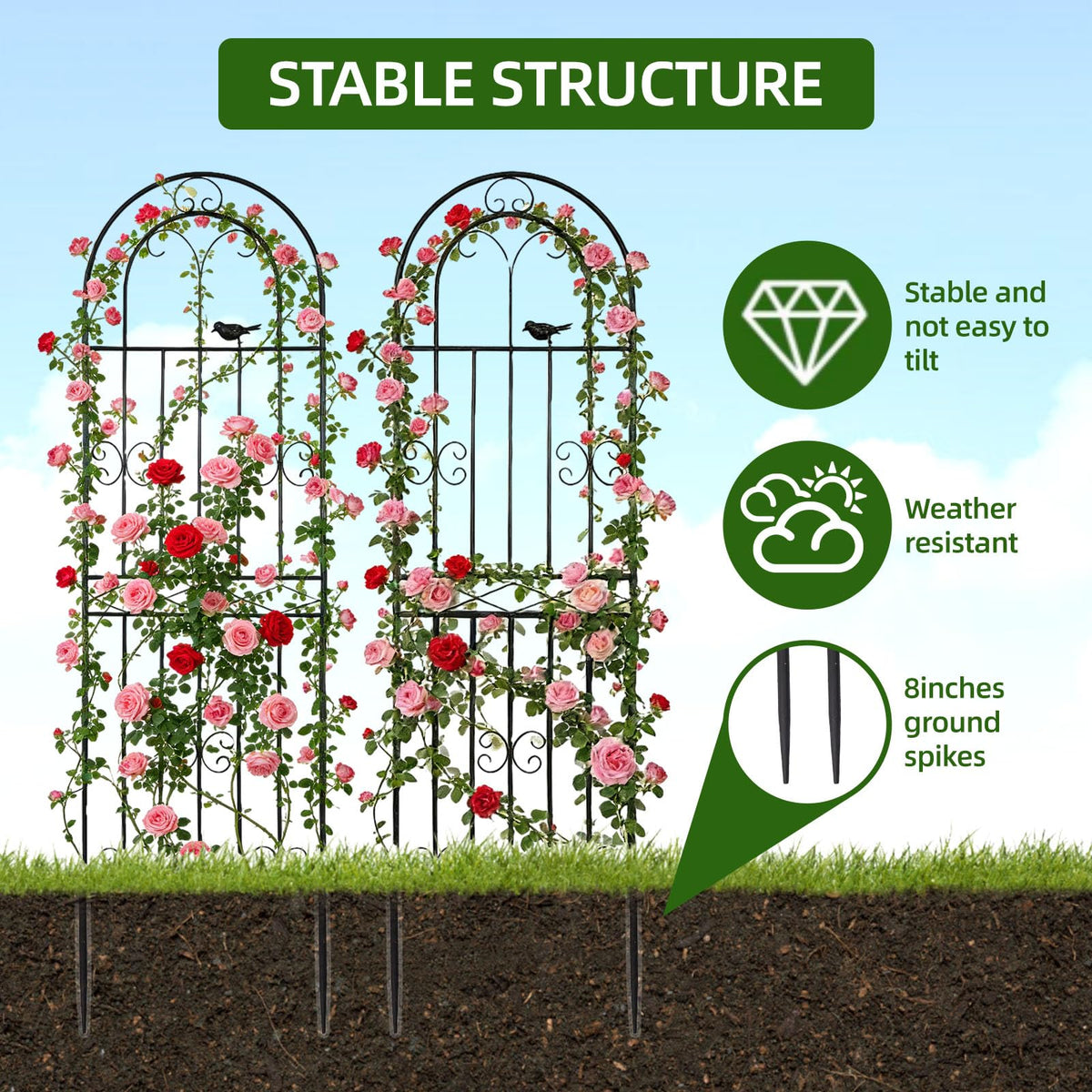 Amoskey weather-resistant finish withstands sun and rain for lasting garden use.