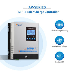 AMPINVT 80A MPPT controller voltage range display enables auto sensing