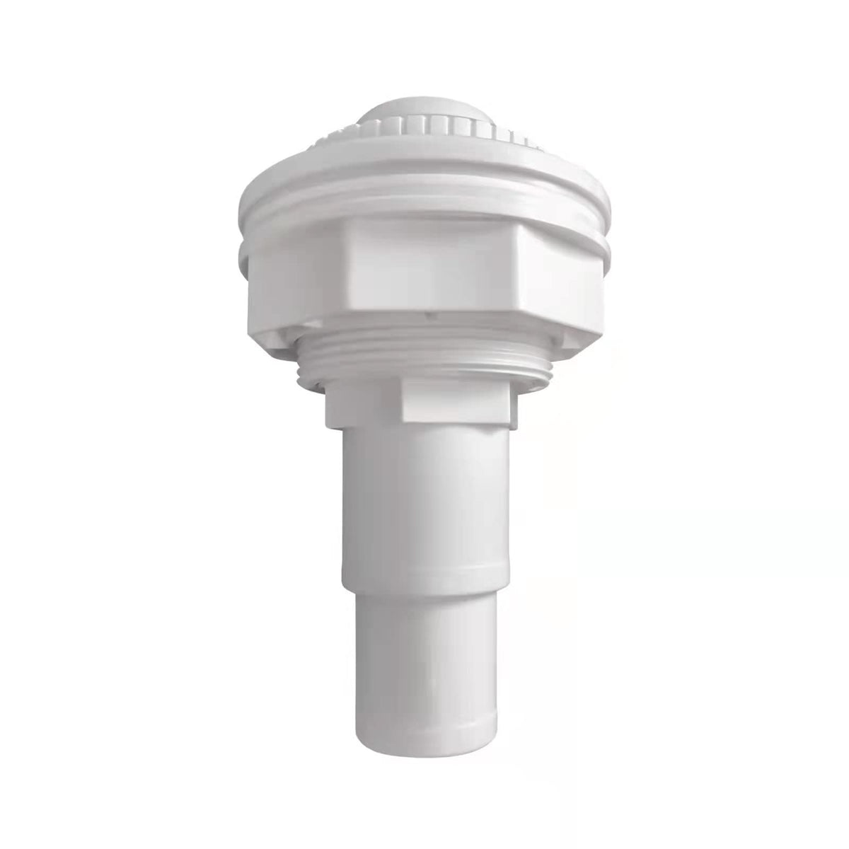 Amptyhub above-ground pool return jet fitting assembly for vinyl liners, ready for easy replacement.