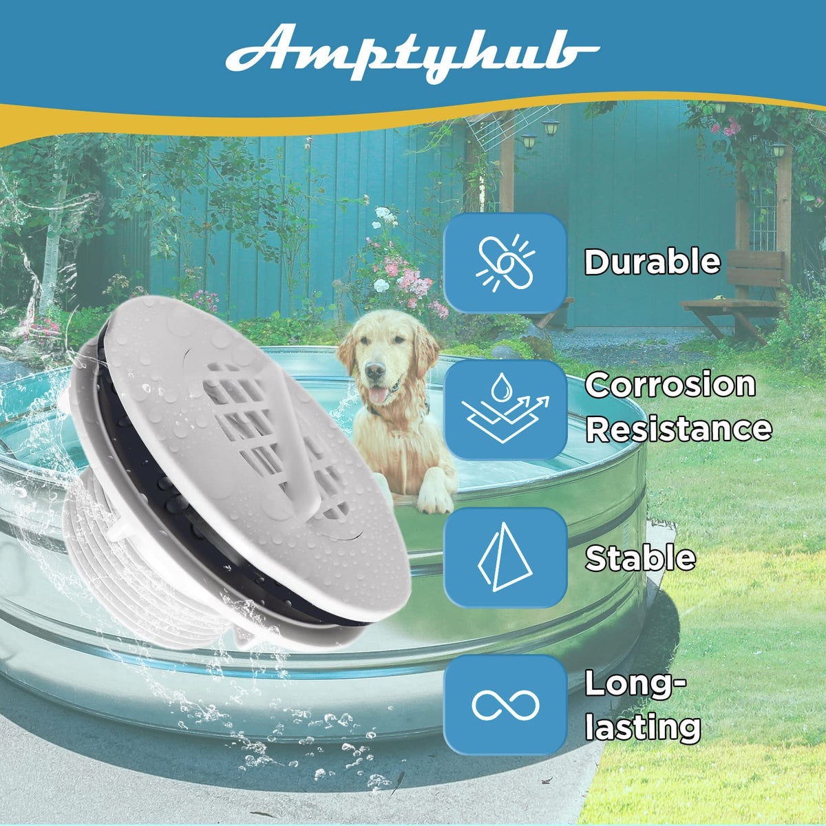Amptyhub strainer nut secures the assembly on 1-1/2 inch hoses