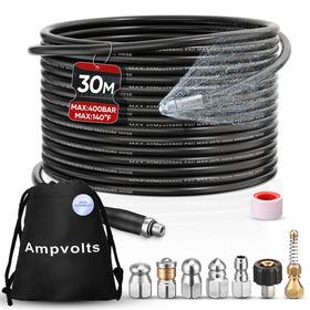 Ampvolts sewer jetter kit overview showing complete drain cleaning system
