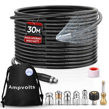Ampvolts sewer jetter kit overview showing complete drain cleaning system