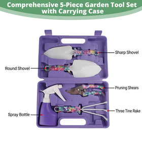 Amroicus garden tools set floral-round-shovel in action, easing transplanting in pots.
