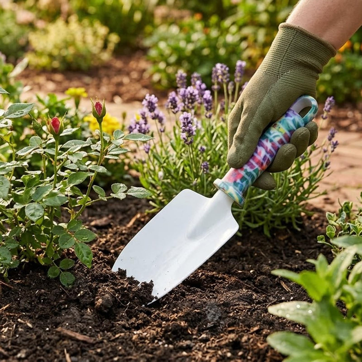 Amroicus floral-handled tools in soft-grip design, reducing hand fatigue during long sessions.